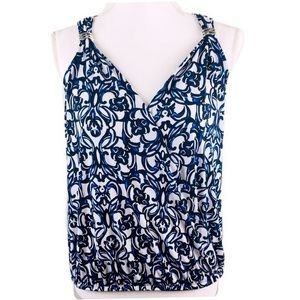 Summery blue and black tile print top- whbm